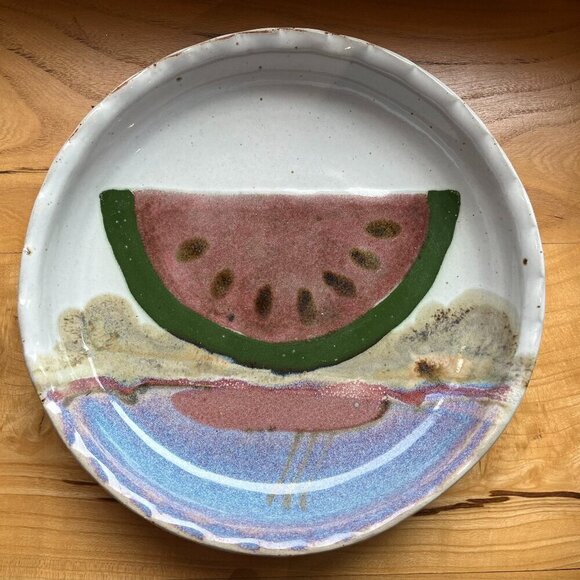 Chappelle Happy Valley Studio Georgia Pottery Watermelon Pie/Tart Dish - Signed - Picture 1 of 6